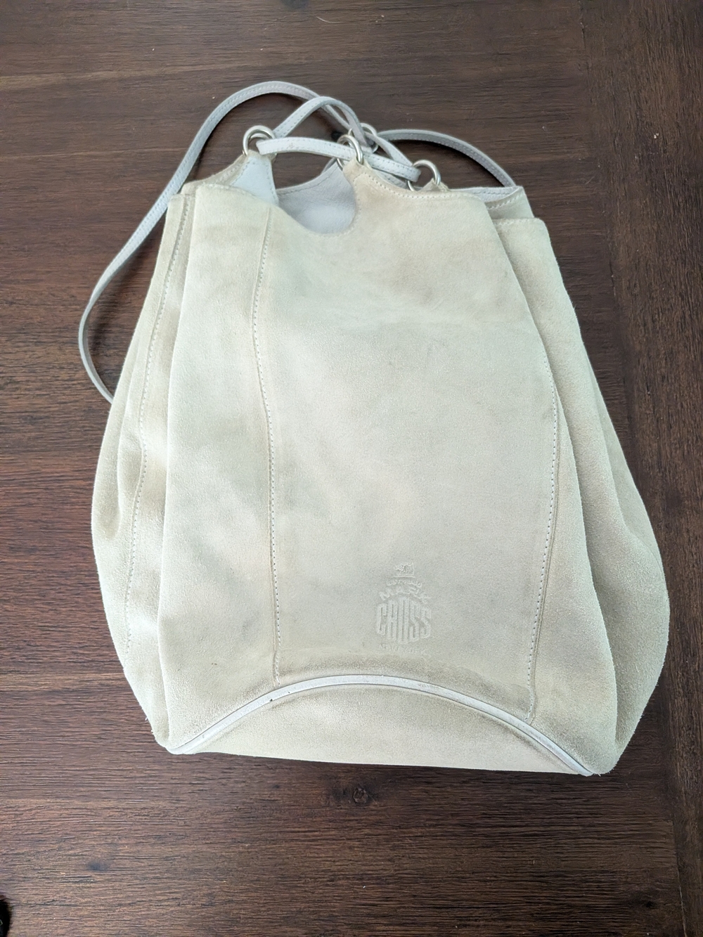 Beige Suede Drawstring Backpack